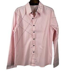 Jeansian Men Button-Up Pink Long-Sleeve Shirt Size L
